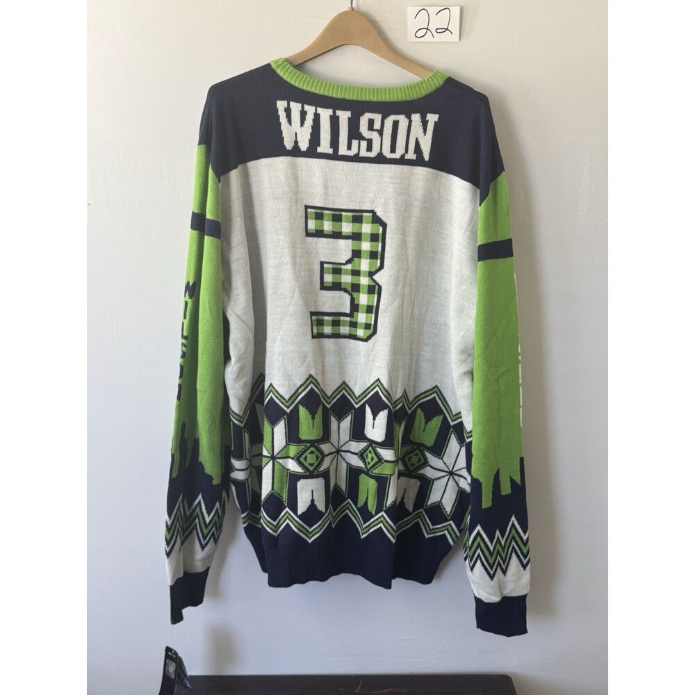 NWT Seattle Seahawks Russell Wilson #3 Ugly Christmas Sweater XXL NFL